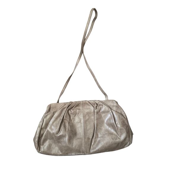 Hobo International Leather Dumpling Clutch W/Strap‎ Purse Handbag Crossbody Grey - Picture 2 of 12